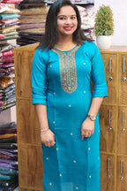 SEMI PARTYWEAR MUL CHANDERI KURTHIES N2412