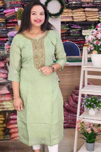 SEMI PARTYWEAR MUL CHANDERI KURTHIES N2412