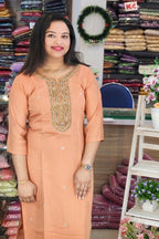 SEMI PARTYWEAR MUL CHANDERI KURTHIES N2412