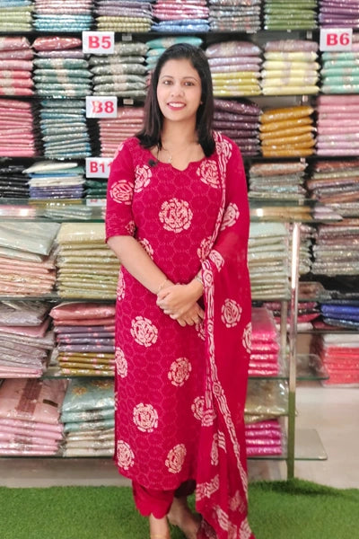 STYLISH EMBROIDRY WITH BATIK PRINTED PURE GEORGETTE SUITS N2522