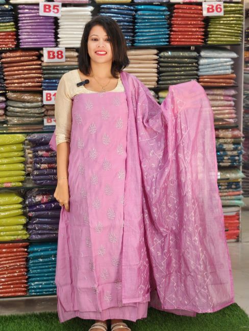 SELF TONE HEAVY EMBROIDERY WORKED MUL CHANDERI SALWAR SUITS @1195/- N2605