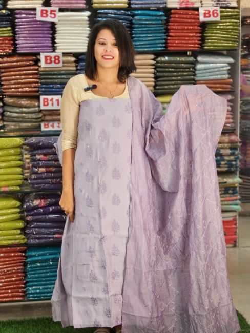 SELF TONE HEAVY EMBROIDERY WORKED MUL CHANDERI SALWAR SUITS @1195/- N2605