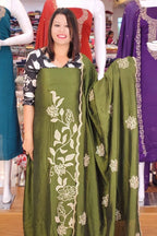 HEAVY EMBROIDERY WORKED VICHITRA SILK SALWAR SUITS @999/-  N2605