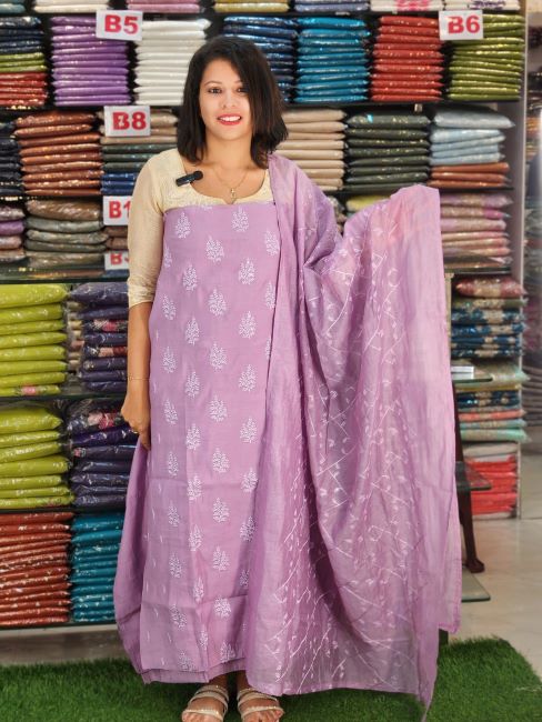 SELF TONE HEAVY EMBROIDERY WORKED MUL CHANDERI SALWAR SUITS @1195/- N2605