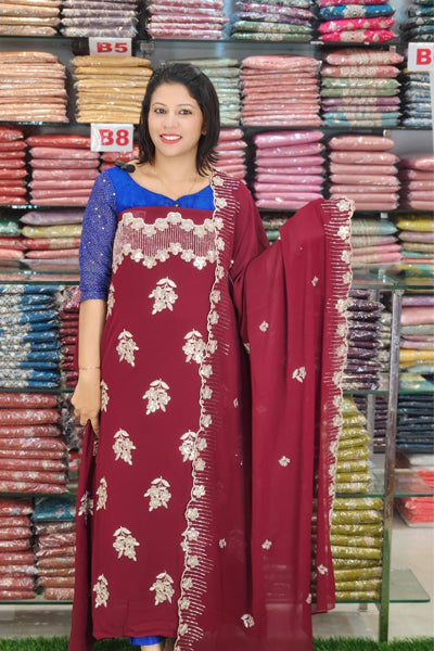 BUDGETED ZARI STYLE EMBROIDERY WORKED GEORGETTE SUITS @999/-  N2663