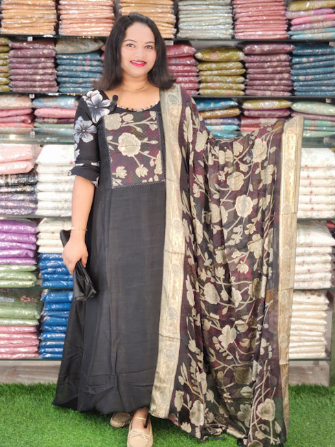 STYLISH BRASSO PATCH WORK YOKED VICHITRA SILK SUITS @895/- N2707