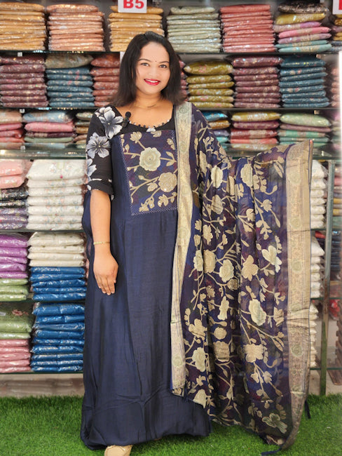 STYLISH BRASSO PATCH WORK YOKED VICHITRA SILK SUITS @895/- N2707