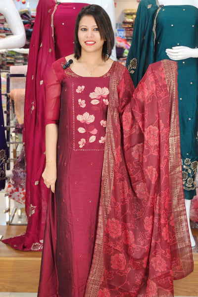 STYLISH VICHITRA SUITS WITH  LAZER BRASSO  PRINTED DUPATTA @999/- N2643