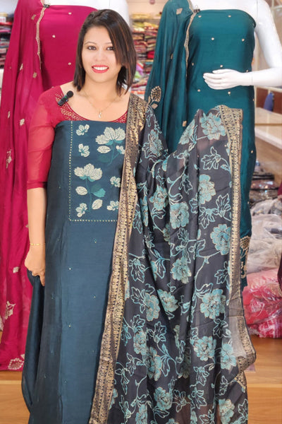 STYLISH VICHITRA SUITS WITH  LAZER BRASSO  PRINTED DUPATTA @999/- N2643